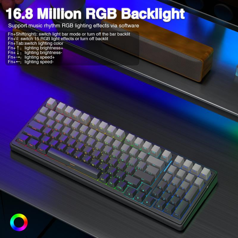 AULA F99 Pro Wireless Mechanical Keyboard,Gasket Hot Swappable Custom Keyboard,Rgb Backlit,Pre-Lubed Linear Switches,Side Printed PBT Keycaps,2.4Ghz/Usb-C/Bt5.0 Mechanical Gaming Keyboard Christmas Gift